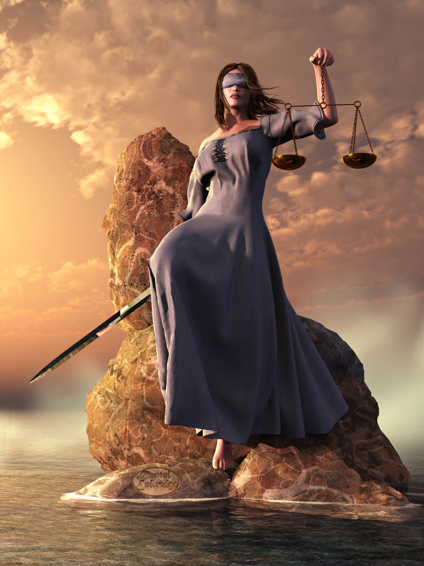 Blind Justice with Scales and Sword