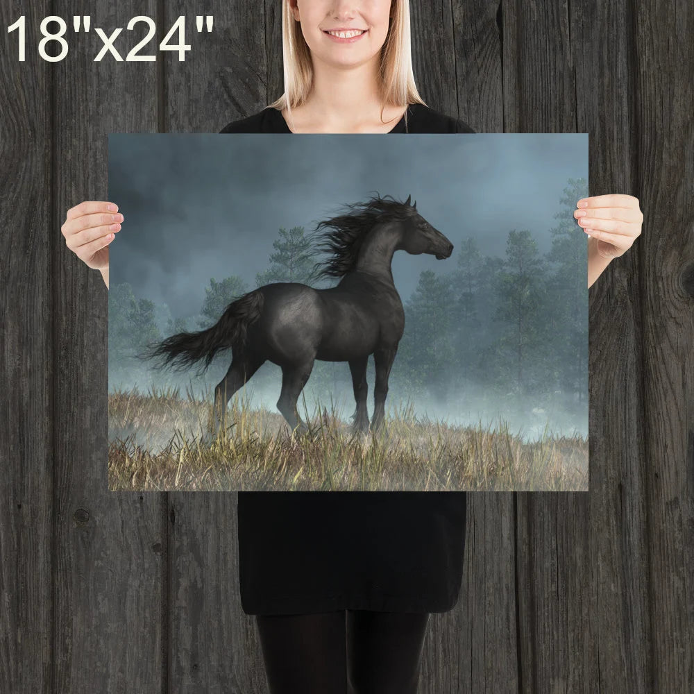 Friesian Horse and and Dark Skies