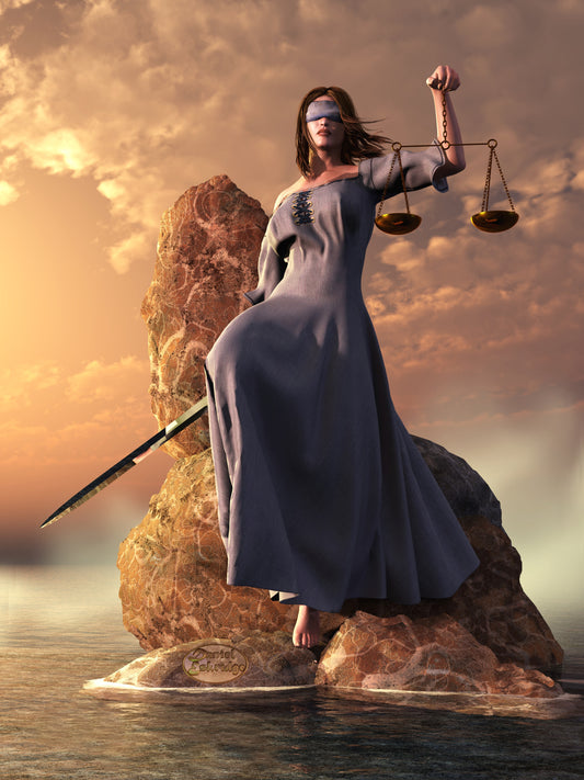 Blind Justice with Scales and Sword
