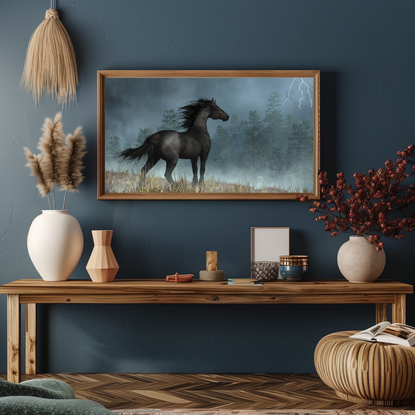 Friesian Horse and and Dark Skies