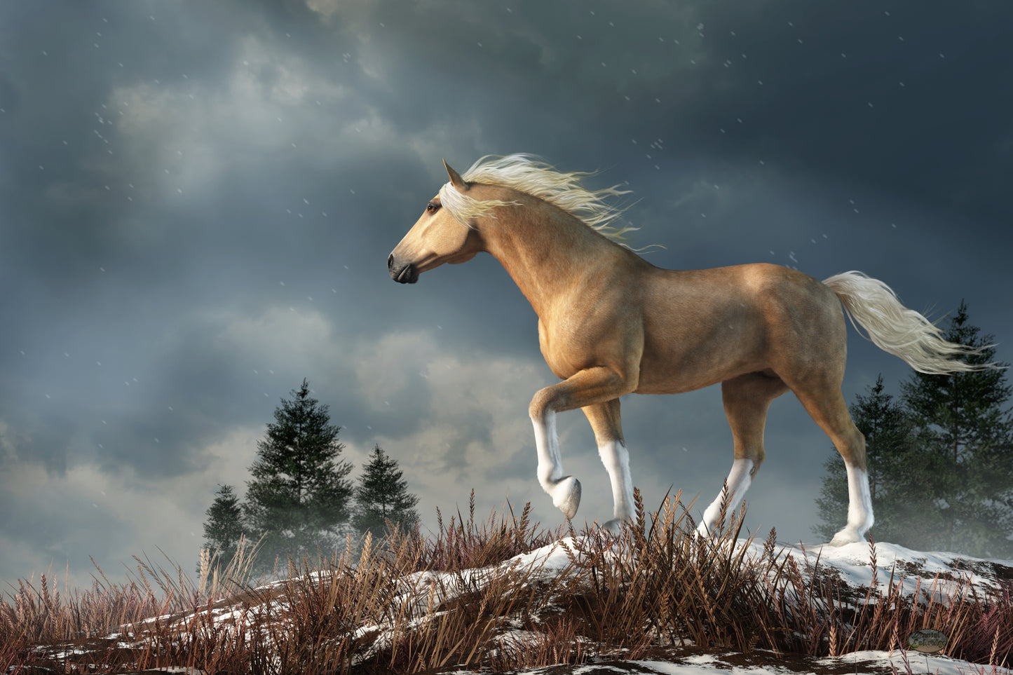 Palomino Horse in the Winter Wilderness